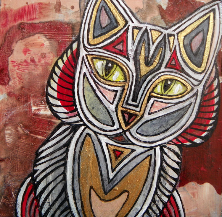 calico cat miniature painting by Lynnette Shelley