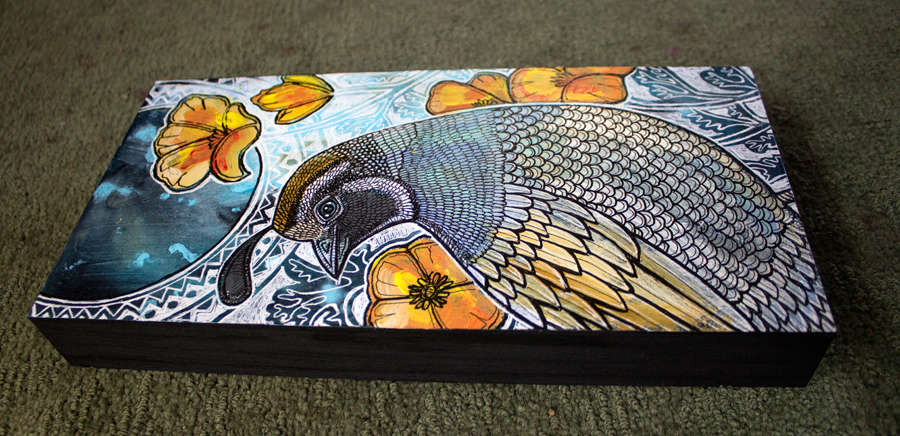california quail and poppies art