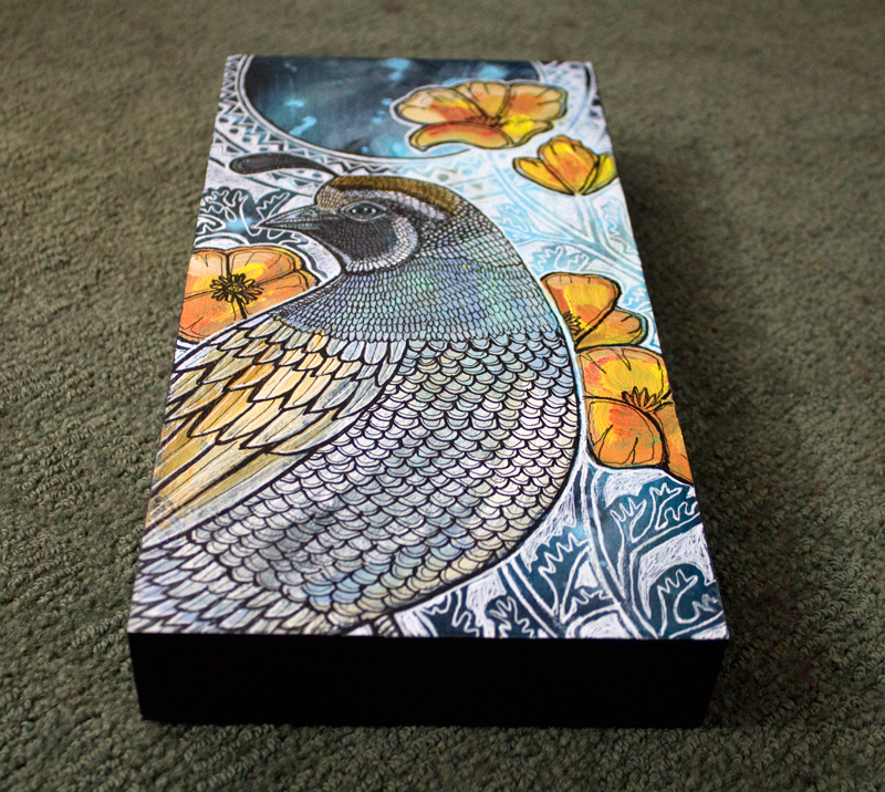 california quail and poppies art