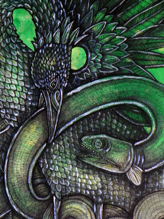 crane and eel painting by Lynnette Shelley