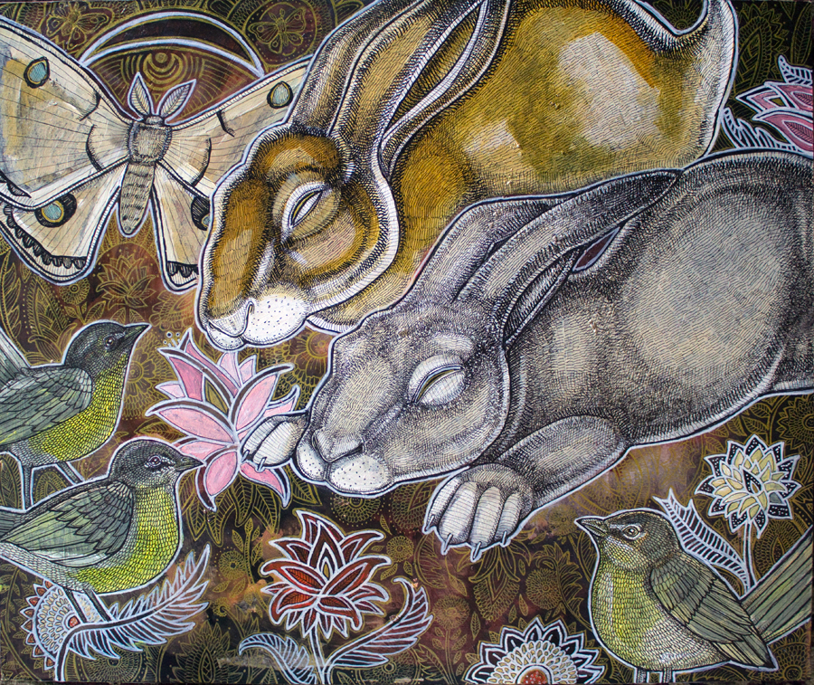 rabbit bird moth art