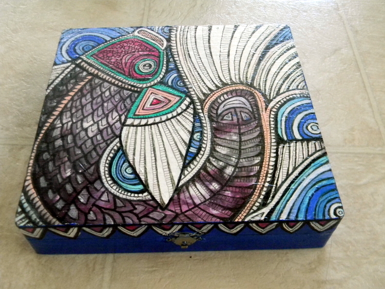 tribal fish painted box