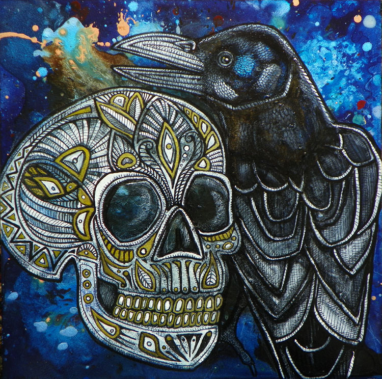 gothic crow and skull art
