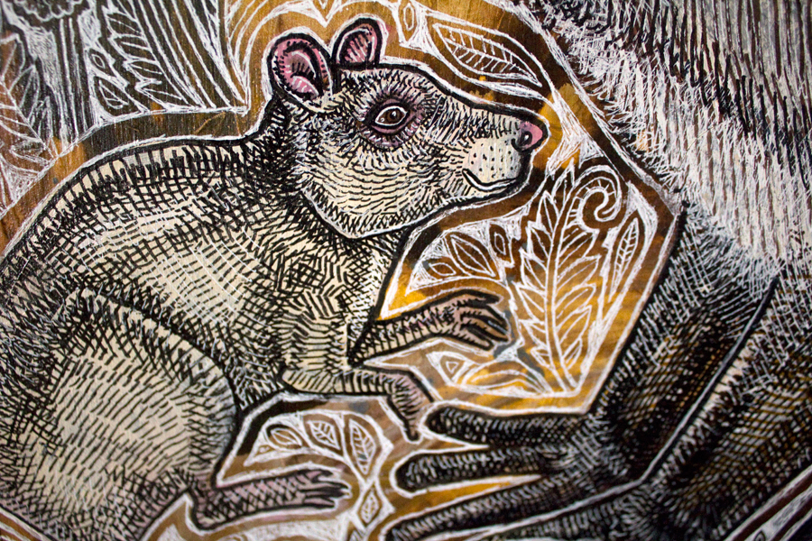 raccoon crow rat art