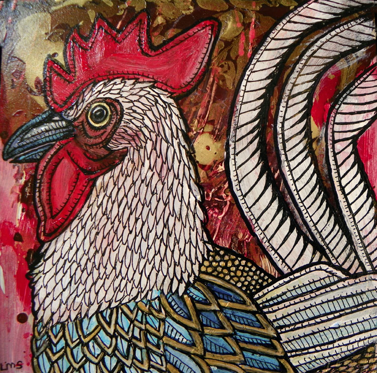 miniature rooster painting