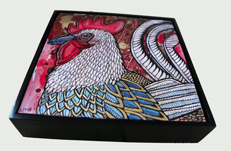 miniature rooster painting