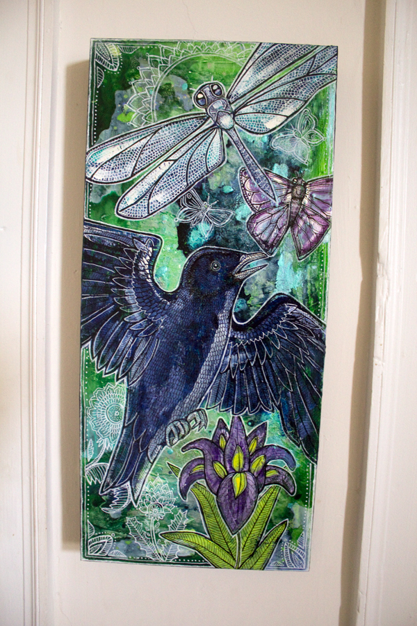bird and dragonfly art