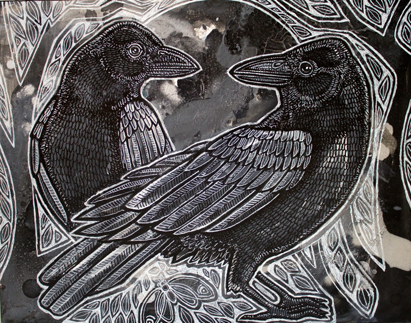 raven crow corvid bird art